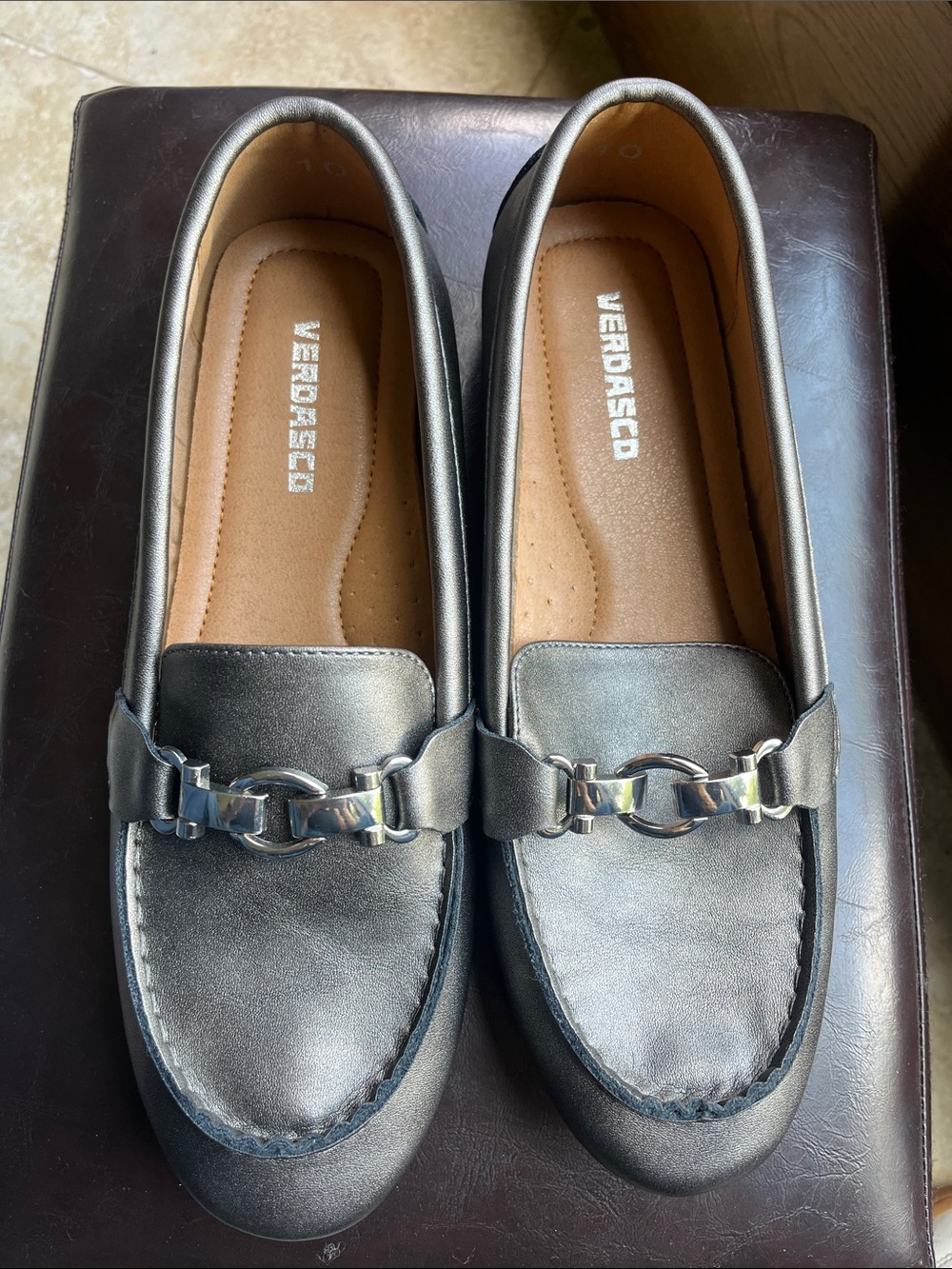 Silver Metallic Vegan Leather Slip-On Loafers for Women 🆕 without 📦 SZ 10